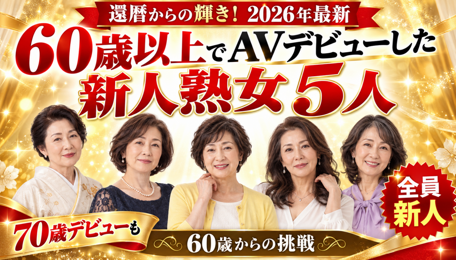 60歳を過ぎてからAVデビューした新人熟女5人【2026年最新】70歳デビューも